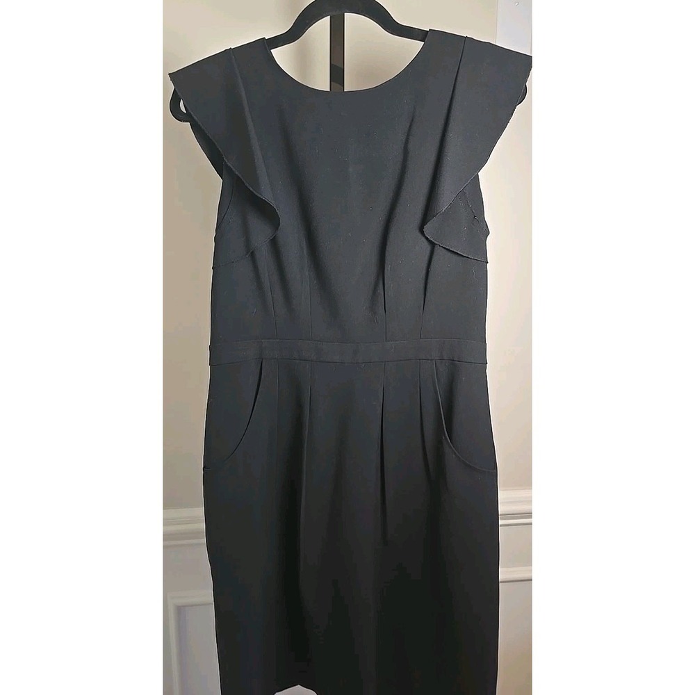 Kenneth Cole Women's 6 Dress Black Ruffle Accent Lined Back Zip Pockets LBD